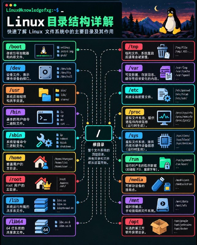 一图搞懂Linux文件目录结构，最近光学敲命令行了，了解这些目录都是干嘛的也是很重要#编程小知识