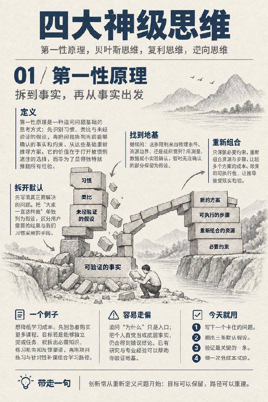 四大神级实用思维：第一性原理，贝叶斯思维，复利思维，逆向思维四大神级实用思维：第一性原理，贝叶斯思维，复利思维，逆向思维