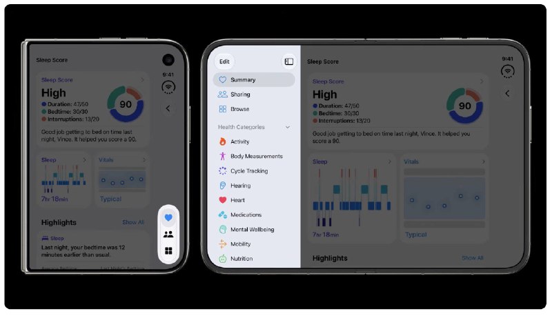 iPhone Duo暴露了国产折叠屏的半成品本质Passport-size 折叠, 或者按照国内说的阔折叠, 之前长期存在的担忧就是垂直空间不足.iOS 26 那会做透明 UI 的时候, 从可变 Dock 栏+半透明, 让 iPhone SE 的可用屏幕空间大幅度提升这点, 加上全屏滑动返回的推广, 就可见苹果在下决心从 HIG 范式层面解决这个问题.从结果来说, 苹果确实是下了很大的决心, 把状态栏和Dock底栏完全移动到了右边, 重做了状态图标和灵动岛. 就连顶栏都移动到了右边, 把垂直空间完全释放了出来.以及这样还有个重要的作用, 就是强制未适配应用不要用掉整个屏幕宽度, 导致列表元素出现恐怖的拉伸.更聪明的是, 这样对右手惯用手的用户来说, 点击返回/切换 Dock/点击搜索等操作都可以在右手单手完成. 当然这也是因为 TouchID 在右侧. 因此对原生框架的应用来说, 调整顶栏底栏自适应到右侧算是第一优先的事项.而外屏左手持握的话, 还是能用全屏/侧边返回, 以及借助 Apple Watch 解锁来兜底.内屏方面的话, 展开动画也非常惊艳, 而且视觉上保持了相当的连贯.更聪明的是, 展开状态下左边分屏的 App, 交互按钮也在左边, 方便左手直接按到.可以说这套设计上的创新, 足以让另外两家抢时间发阔折叠行为显得非常小丑.另外芯片上, N2 工艺带来了 40% 级别的持续性能, 特别是GPU性能, 加上VC 均热板, 这对厚度受限的折叠屏设计来说是非常重要的. 可以说目前市面上的阔折叠都无法与之抗衡.iPhone Duo暴露了国产折叠屏的半成品本质Passport-size 折叠, 或者按照国内说的阔折叠, 之前长期存在的担忧就是垂直空间不足.iOS 26 那会做透明 UI 的时候, 从可变 Dock 栏+半透明, 让 iPhone SE 的可用屏幕空间大幅度提升这点, 加上全屏滑动返回的推广, 就可见苹果在下决心从 HIG 范式层面解决这个问题.从结果来说, 苹果确实是下了很大的决心, 把状态栏和Dock底栏完全移动到了右边, 重做了状态图标和灵动岛. 就连顶栏都移动到了右边, 把垂直空间完全释放了出来.以及这样还有个重要的作用, 就是强制未适配应用不要用掉整个屏幕宽度, 导致列表元素出现恐怖的拉伸.更聪明的是, 这样对右手惯用手的用户来说, 点击返回/切换 Dock/点击搜索等操作都可以在右手单手完成. 当然这也是因为 TouchID 在右侧. 因此对原生框架的应用来说, 调整顶栏底栏自适应到右侧算是第一优先的事项.而外屏左手持握的话, 还是能用全屏/侧边返回, 以及借助 Apple Watch 解锁来兜底.内屏方面的话, 展开动画也非常惊艳, 而且视觉上保持了相当的连贯.更聪明的是, 展开状态下左边分屏的 App, 交互按钮也在左边, 方便左手直接按到.可以说这套设计上的创新, 足以让另外两家抢时间发阔折叠行为显得非常小丑.另外芯片上, N2 工艺带来了 40% 级别的持续性能, 特别是GPU性能, 加上VC 均热板, 这对厚度受限的折叠屏设计来说是非常重要的. 可以说目前市面上的阔折叠都无法与之抗衡.
