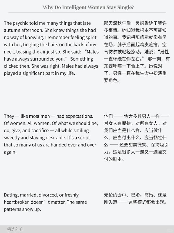 外刊精选 为什么聪明的女性保持单身？外刊精选 为什么聪明的女性保持单身？