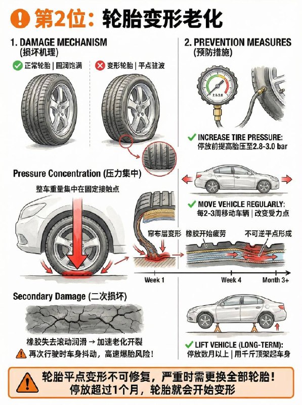 车子停着不开，这3个地方最容易报废🔋 1. 电瓶直接“饿死”（最常见！） 车子虽然熄火，但防盗系统等还在微量耗电（暗电流）