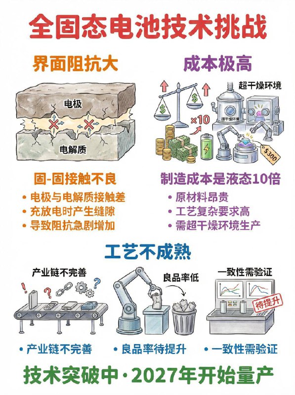 汽车小知识 🔋什么是真正的全固态电池？🧐什么是真正的“全固态”？简单来说，就是把电池里的易燃液体全部抽干，换成稳定如泰山的热量