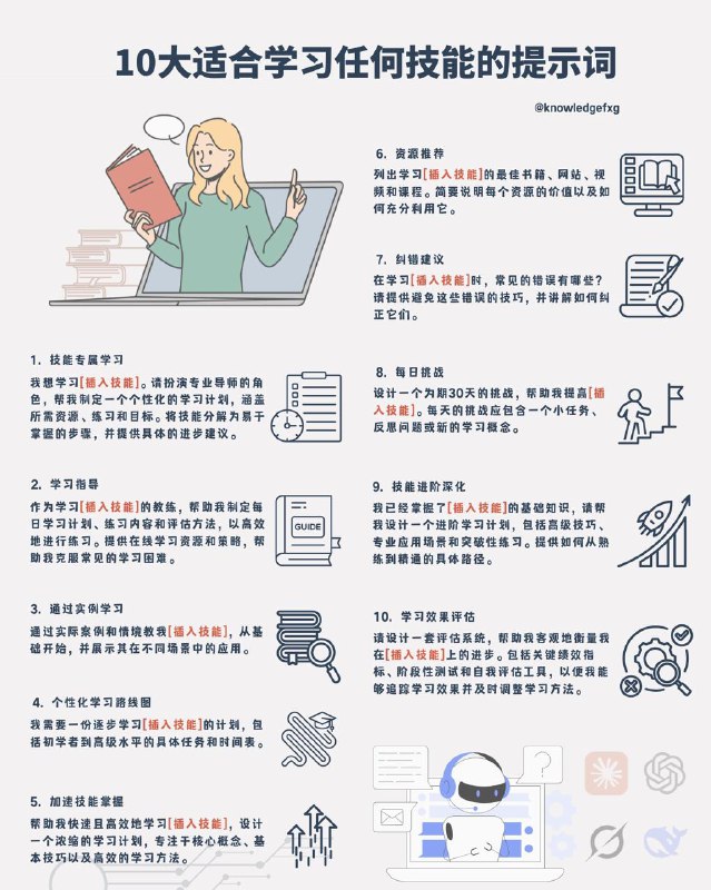 10大适合学习任何技能的提示词（适用于Grok，GPT，Claude， Deepseek）