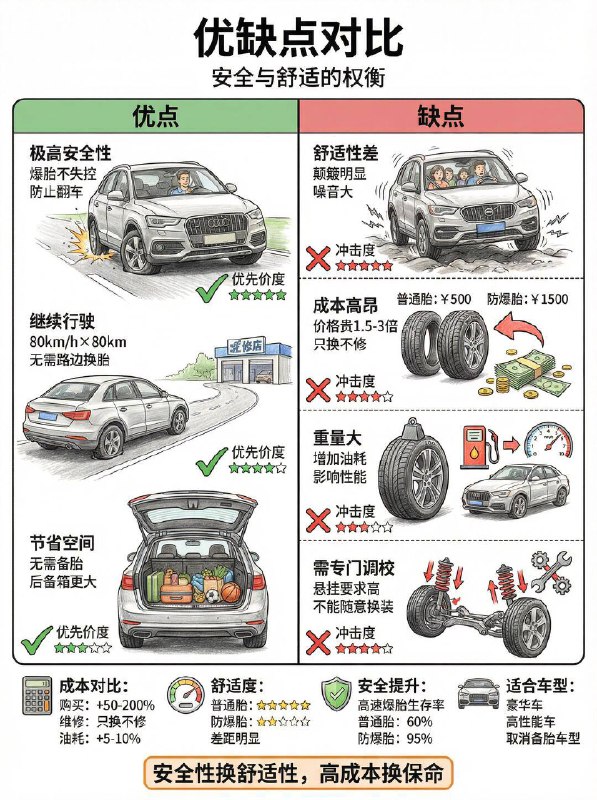 防爆胎真的“防爆”吗？1️⃣ 核心原理：硬碰硬普通胎： 胎壁薄，全靠气压撑着，一旦漏气瞬间塌陷