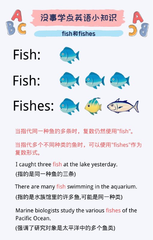 没事学点英语小知识：fish和fishes#英语小知识