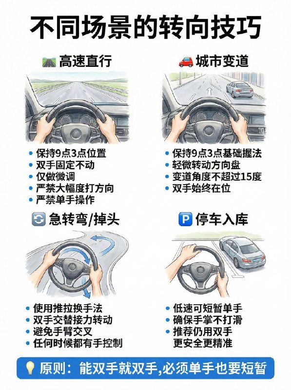 老司机也常犯错！方向盘到底怎么握？很多人开车喜欢单手搓方向盘，或者把手搭在12点钟位置，觉得这样不仅轻松，还特别帅