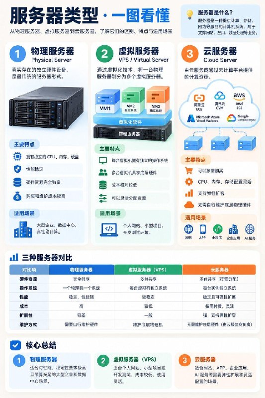 3大服务器类型一图看懂（按部署方式分类）#计算机网络小知识