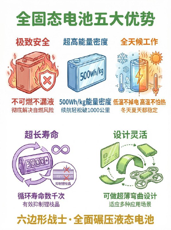 汽车小知识 🔋什么是真正的全固态电池？🧐什么是真正的“全固态”？简单来说，就是把电池里的易燃液体全部抽干，换成稳定如泰山的热量
