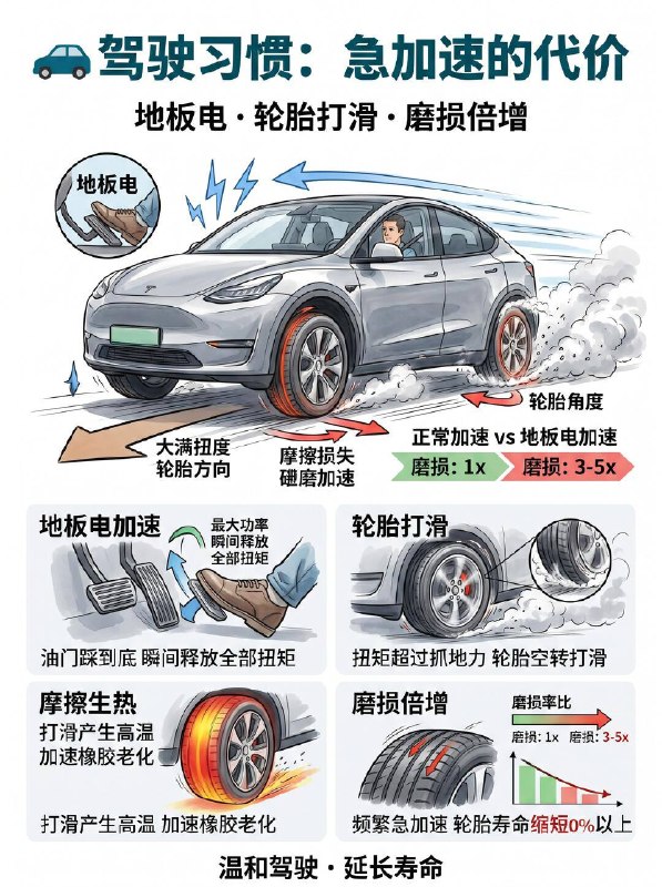 汽车小知识为什么电车比油车更费胎？很多电车车主发现：明明才开了两三万公里，轮胎花纹就快磨平了？其实这不是心理作用，电车确实比油车更“费胎”！  ⚖️ 1. “超重”的身体（电池组压力） 电车因为背负着沉重的电池包，整车重量通常比同级别油车重30%-50%
