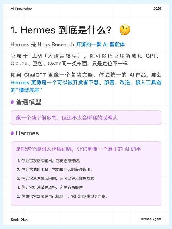每天一个AI知识：Hermes Agent 今年开源圈最大黑马来了：Hermes Agent