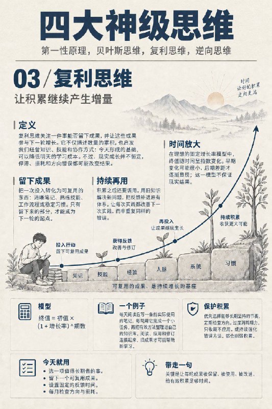 四大神级实用思维：第一性原理，贝叶斯思维，复利思维，逆向思维四大神级实用思维：第一性原理，贝叶斯思维，复利思维，逆向思维