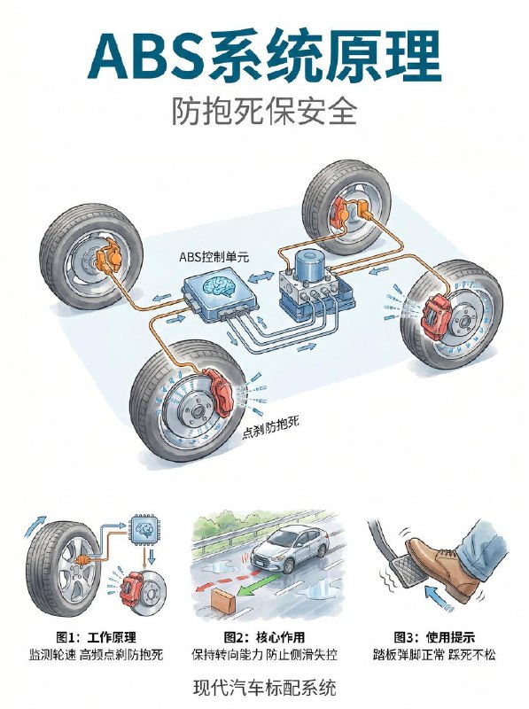 汽车小知识汽车刹车系统 盘式vs鼓式怎么选？每天都在开车，但你真的了解脚下的刹车吗？刹车是关键时刻能救命的系统：  一、 刹车是怎么工作的？（动能👉热能） 踩下制动踏板 ➡️ 真空助力器将力量放大 ➡️ 推动制动总泵传递液压 ➡️ 刹车油管路传导 ➡️ 卡钳死死夹住刹车盘产生摩擦！ (简单说：就是用摩擦力把车子的运动能量变成热能散发掉！)  二、 盘式刹车 vs 鼓式刹车，到底哪个好？ 很多买车的朋友都会纠结这个配置，其实各有优劣：  盘式刹车 (主流配置)： 优点：散热性能极其优秀！抗热衰退能力强，连续刹车不脚软，脚感线性