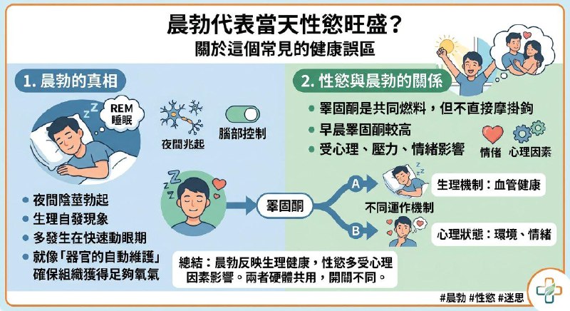 男生当天有晨勃代表当天性欲旺盛？关于「晨勃与当天性欲高低有直接正相关」这个说法，其实是一个常见的健康误区