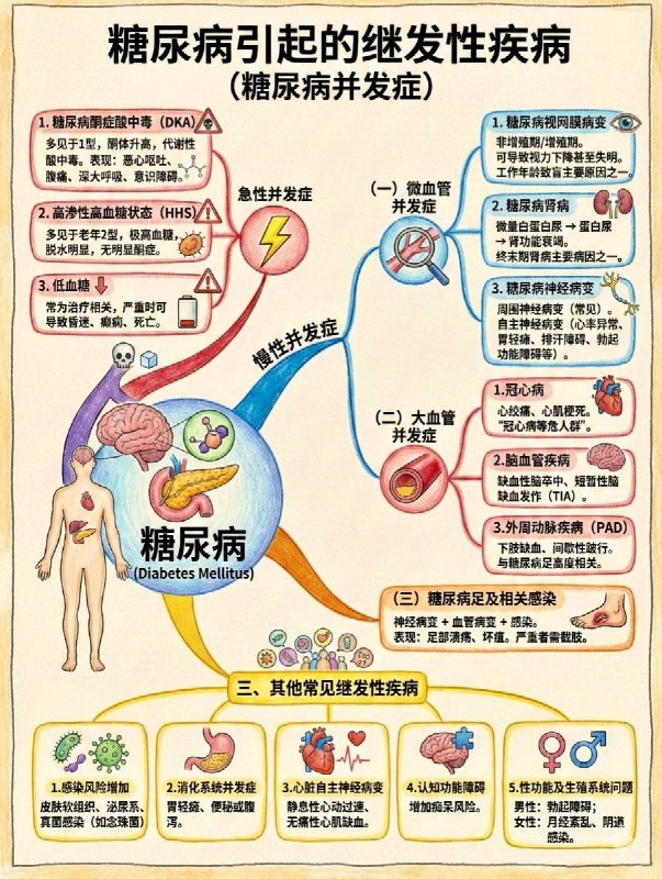「一图读懂：糖尿病并发症 控制血糖、血压、血脂及戒烟是预防的关键」
