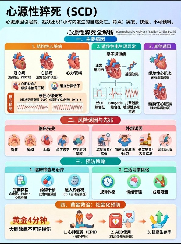 「一图读懂：心源性猝死（Sudden Cardiac Death）病因&先兆、预防及急救措施」