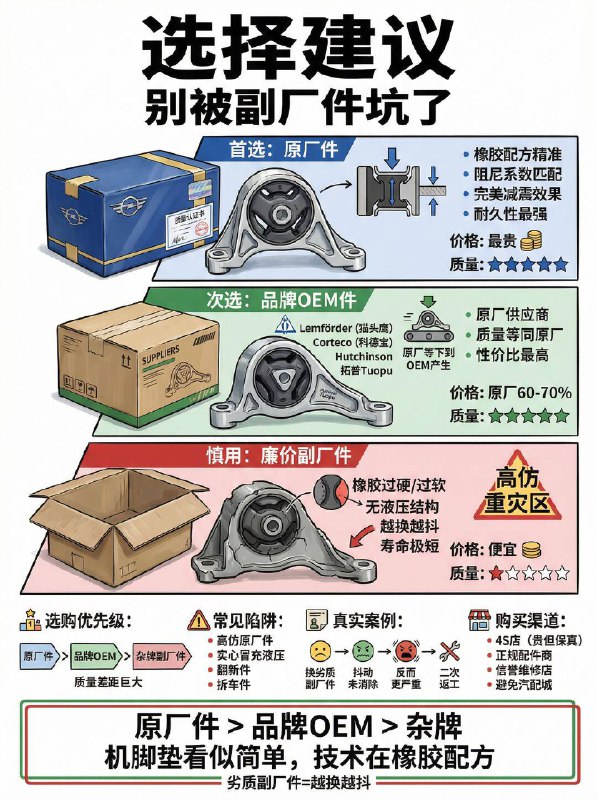 汽车小知识车子等红灯抖？多半是机脚垫坏了！🌟什么是机脚垫？它是连接发动机与底盘的“软连接”，就像一个缓冲垫，负责支撑发动机并吸收制动