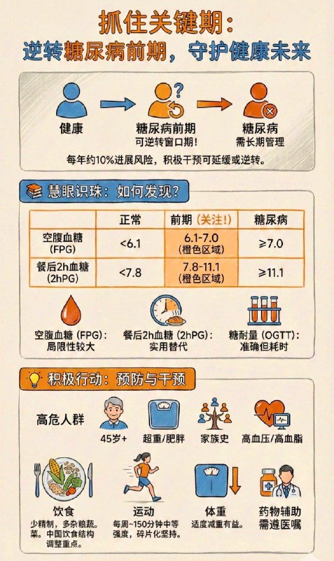 糖尿病（特别是2型）的黄金逆转期通常在确诊后的 5年内，最好是确诊即干预！一定减掉你身体内的多余内脏脂肪！
