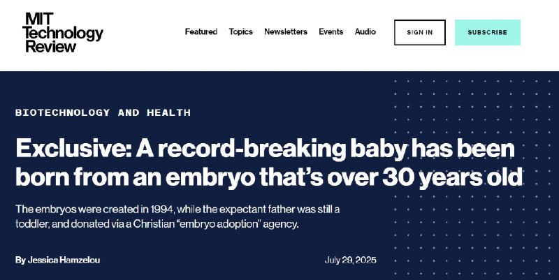 跨越 30 年的生命奇迹：美国夫妇诞下“最年长”胚胎婴儿近日，一个创纪录的婴儿在美国俄亥俄州诞生